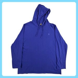 Polo‎ Ralph Lauren Hoodie Pullover Men XXL Blue Cotton Long Sleeve Pony Logo